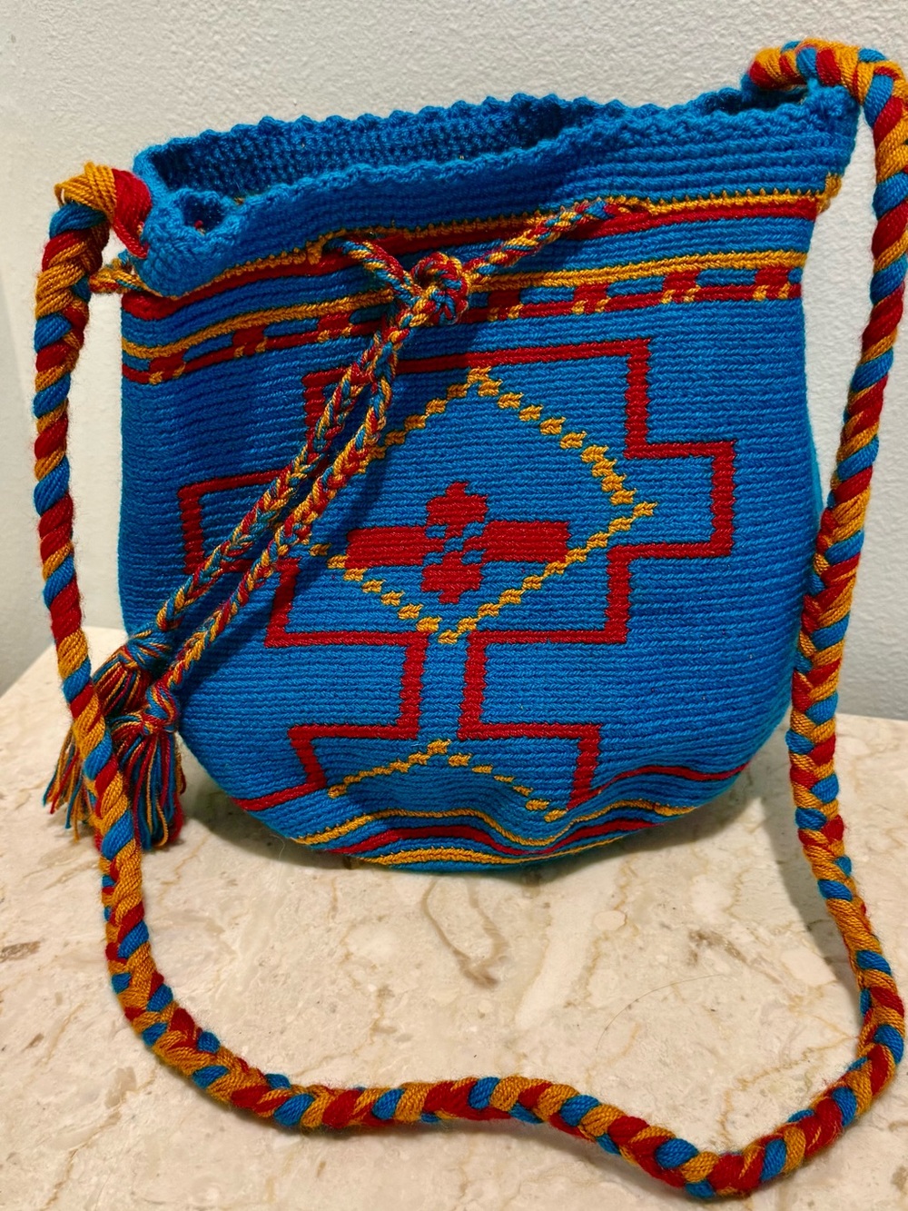 Wayuu Mochila Bag Vibrant Pattern Hand Made Bucket Crossbody Purse Columbia ??